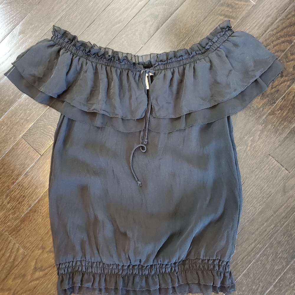 WHBM Black 100% Silk Ruffle Top